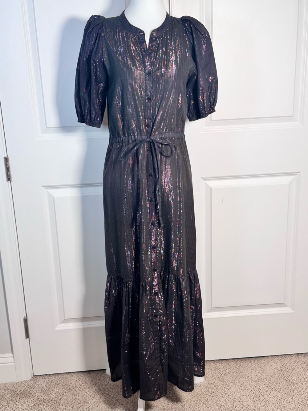 Emerson Fry Lucy Dress XS Rainbow Black Lurex Metallic Maxi India Collection
